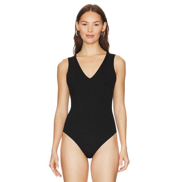 COMMANDO-NEOPRENE CAMI BODYSUIT IN BLACK